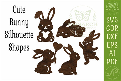 Cute Bunny Silhouettes, Easter Rabbit Laser Cut Files 1 SVG APInspireddesigns 