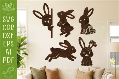 Cute Bunny Silhouettes, Easter Rabbit Laser Cut Files 2 SVG APInspireddesigns 