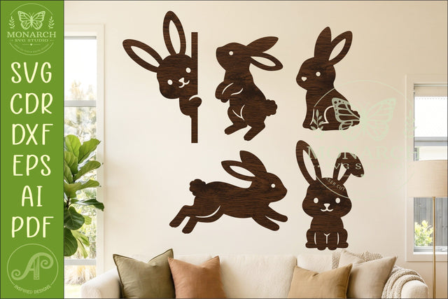 Cute Bunny Silhouettes, Easter Rabbit Laser Cut Files 2 SVG APInspireddesigns 