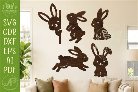 Cute Bunny Silhouettes, Easter Rabbit Laser Cut Files 2 SVG APInspireddesigns 