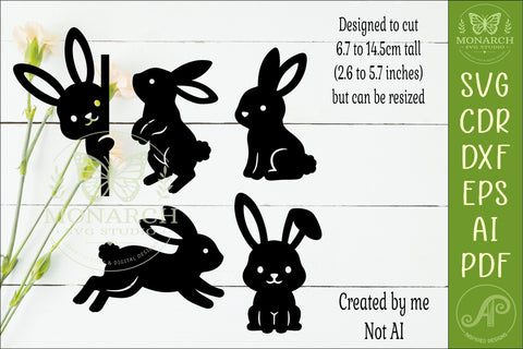 Cute Bunny Silhouettes, Easter Rabbit Laser Cut Files 2 SVG APInspireddesigns 