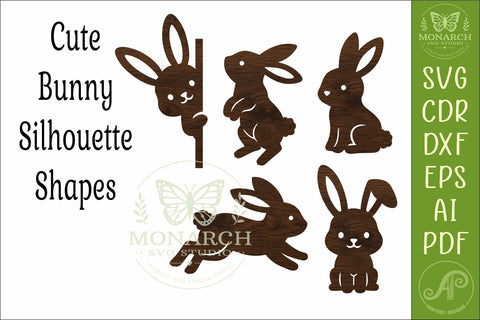 Cute Bunny Silhouettes, Easter Rabbit Laser Cut Files 2 SVG APInspireddesigns 