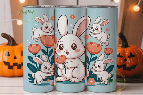 Cute Bunny Tumbler Wrap Sublimation PixelChick 