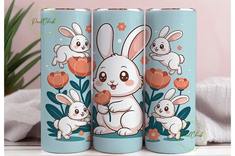 Cute Bunny Tumbler Wrap Sublimation PixelChick 