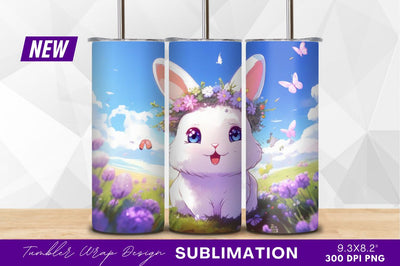 Cute bunny wearing flower crown in meadow Sublimation Regulrcrative 