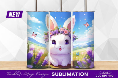 Cute bunny wearing flower crown springtime scene Sublimation Regulrcrative 