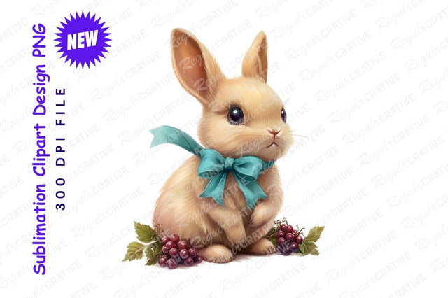 Cute bunny with bow and grapes clipart Sublimation Regulrcrative 