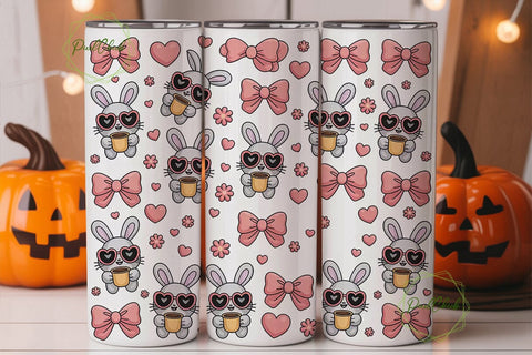 Cute Bunny with Coffee Tumbler Wrap Sublimation PixelChick 