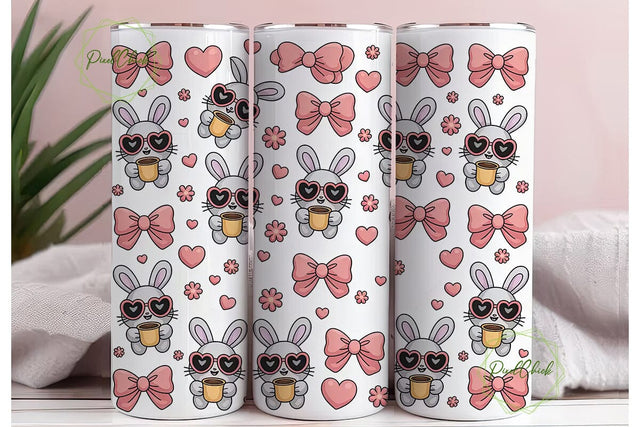 Cute Bunny with Coffee Tumbler Wrap Sublimation PixelChick 