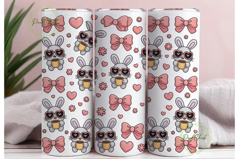 Cute Bunny with Coffee Tumbler Wrap Sublimation PixelChick 