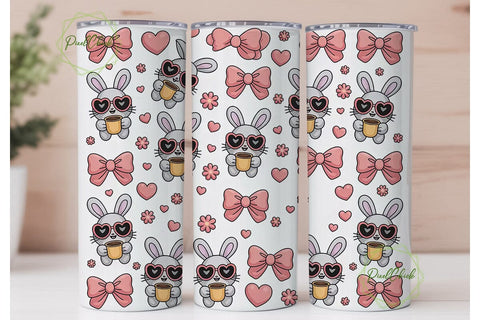 Cute Bunny with Coffee Tumbler Wrap Sublimation PixelChick 