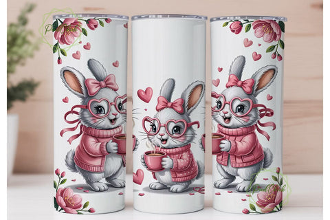 Cute Bunny with Coffee Tumbler Wrap Sublimation PixelChick 
