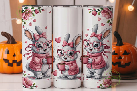 Cute Bunny with Coffee Tumbler Wrap Sublimation PixelChick 