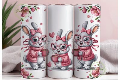 Cute Bunny with Coffee Tumbler Wrap Sublimation PixelChick 