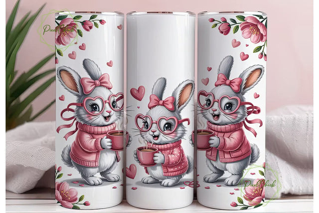 Cute Bunny with Coffee Tumbler Wrap Sublimation PixelChick 