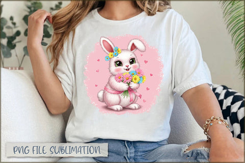 Cute Bunny with Flowers Clipart PNG Sublimation Shetara Begum 