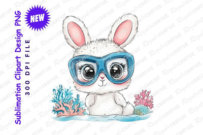 Cute bunny with snorkel mask clipart png Sublimation Regulrcrative 