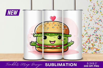 Cute burger cartoon character with heart topper Sublimation Regulrcrative 