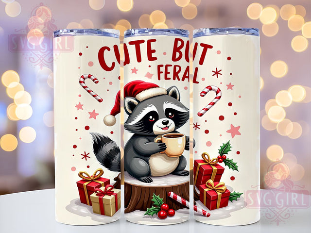 Cute but Feral Christmas Tumbler, Funny Sarcastic Design, Holiday Animal PNG, 20 oz Tumbler, Christmas Sublimation Wrap, Digital Download, Humorous Holiday Gift, Quirky Christmas Decor Sublimation SvggirlplusArt 