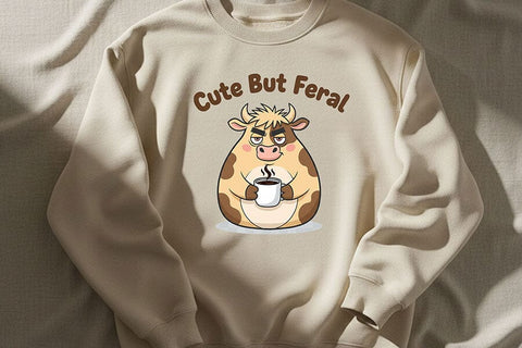 Cute But Feral Cow Png, Funny Coffee Cow Clipart, Moody Farm Animal Png, Sassy Cow Graphic, Sublimation & T-Shirt Design SVG TiffsCraftyCreations 