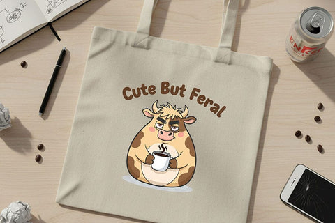 Cute But Feral Cow Png, Funny Coffee Cow Clipart, Moody Farm Animal Png, Sassy Cow Graphic, Sublimation & T-Shirt Design SVG TiffsCraftyCreations 