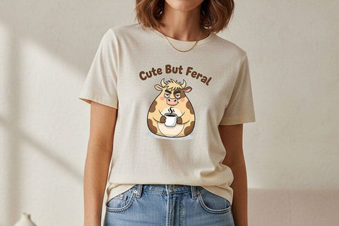 Cute But Feral Cow Png, Funny Coffee Cow Clipart, Moody Farm Animal Png, Sassy Cow Graphic, Sublimation & T-Shirt Design SVG TiffsCraftyCreations 