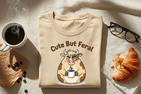 Cute But Feral Cow Png, Funny Coffee Cow Clipart, Moody Farm Animal Png, Sassy Cow Graphic, Sublimation & T-Shirt Design SVG TiffsCraftyCreations 