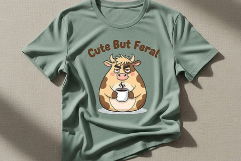 Cute But Feral Cow Png, Funny Coffee Cow Clipart, Moody Farm Animal Png, Sassy Cow Graphic, Sublimation & T-Shirt Design SVG TiffsCraftyCreations 