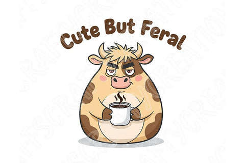 Cute But Feral Cow Png, Funny Coffee Cow Clipart, Moody Farm Animal Png, Sassy Cow Graphic, Sublimation & T-Shirt Design SVG TiffsCraftyCreations 