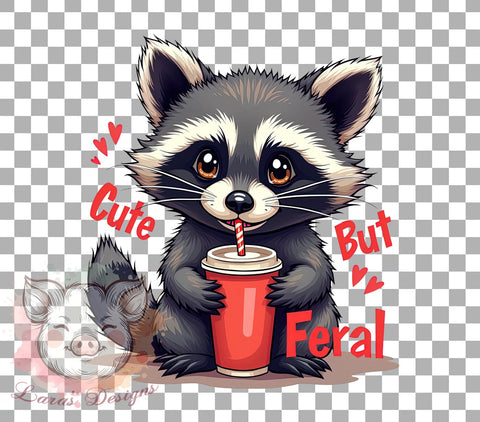 Cute But Feral Funny Png, Sarcastic Snarky Png, Sarcastic Quote Png, Funny Raccoon Png, Cute Raccoon Png, Sublimation Designs, Digital Download Sublimation Lara' s Designs 