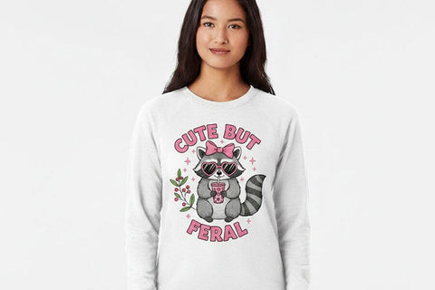 Cute But Feral PNG, Funny Raccoon PNG, Raccoon with Bow Design, Sublimation Design Png, Trendy Animal Lover Design PNG, Dtf Transfer Design SVG TiffsCraftyCreations 