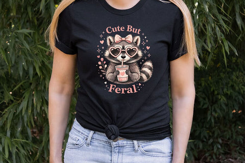 Cute But Feral PNG, Funny Raccoon PNG, Raccoon with Bow Design, Sublimation Design Png, Trendy Animal Lover Design PNG, Dtf Transfer Design SVG TiffsCraftyCreations 