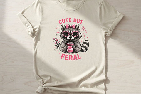 Cute But Feral PNG, Funny Raccoon PNG, Raccoon with Bow Design, Sublimation Design Png, Trendy Animal Lover Design PNG, Dtf Transfer Design SVG TiffsCraftyCreations 