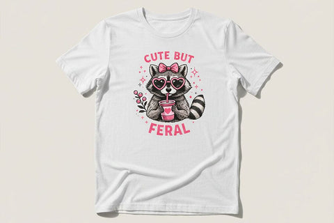 Cute But Feral PNG, Funny Raccoon PNG, Raccoon with Bow Design, Sublimation Design Png, Trendy Animal Lover Design PNG, Dtf Transfer Design SVG TiffsCraftyCreations 