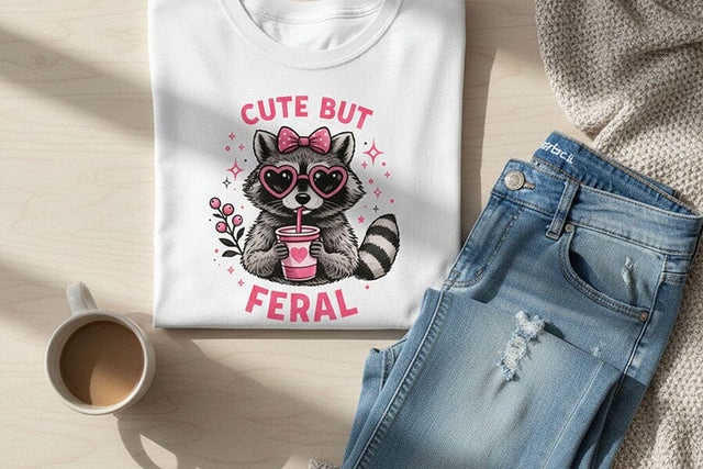 Cute But Feral PNG, Funny Raccoon PNG, Raccoon with Bow Design, Sublimation Design Png, Trendy Animal Lover Design PNG, Dtf Transfer Design SVG TiffsCraftyCreations 