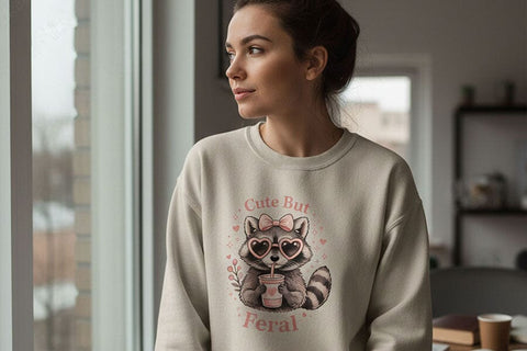 Cute But Feral PNG, Funny Raccoon PNG, Raccoon with Bow Design, Sublimation Design Png, Trendy Animal Lover Design PNG, Dtf Transfer Design SVG TiffsCraftyCreations 