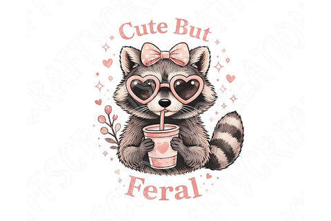Cute But Feral PNG, Funny Raccoon PNG, Raccoon with Bow Design, Sublimation Design Png, Trendy Animal Lover Design PNG, Dtf Transfer Design SVG TiffsCraftyCreations 
