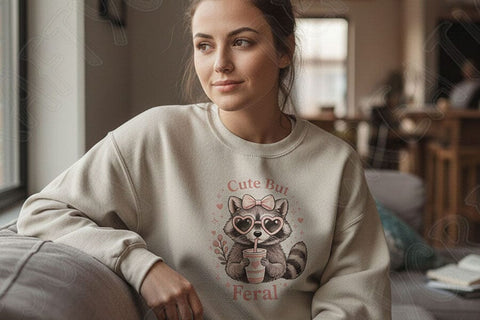 Cute But Feral PNG, Funny Raccoon PNG, Raccoon with Bow Design, Sublimation Design Png, Trendy Animal Lover Design PNG, Dtf Transfer Design SVG TiffsCraftyCreations 