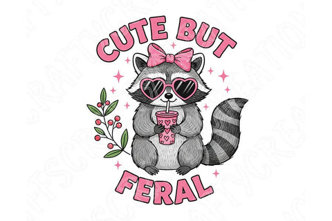 Cute But Feral PNG, Funny Raccoon PNG, Raccoon with Bow Design, Sublimation Design Png, Trendy Animal Lover Design PNG, Dtf Transfer Design SVG TiffsCraftyCreations 