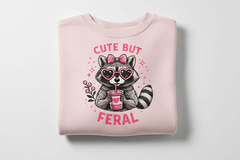 Cute But Feral PNG, Funny Raccoon PNG, Raccoon with Bow Design, Sublimation Design Png, Trendy Animal Lover Design PNG, Dtf Transfer Design SVG TiffsCraftyCreations 