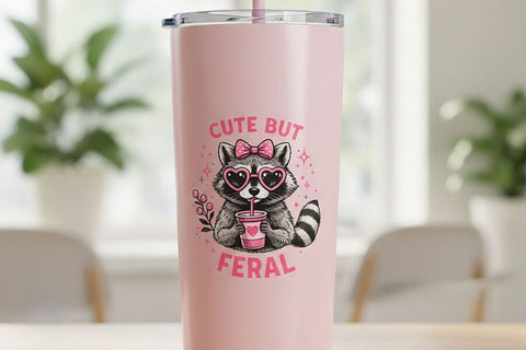 Cute But Feral PNG, Funny Raccoon PNG, Raccoon with Bow Design, Sublimation Design Png, Trendy Animal Lover Design PNG, Dtf Transfer Design SVG TiffsCraftyCreations 