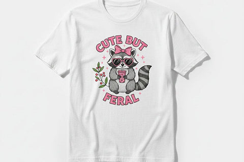 Cute But Feral PNG, Funny Raccoon PNG, Raccoon with Bow Design, Sublimation Design Png, Trendy Animal Lover Design PNG, Dtf Transfer Design SVG TiffsCraftyCreations 