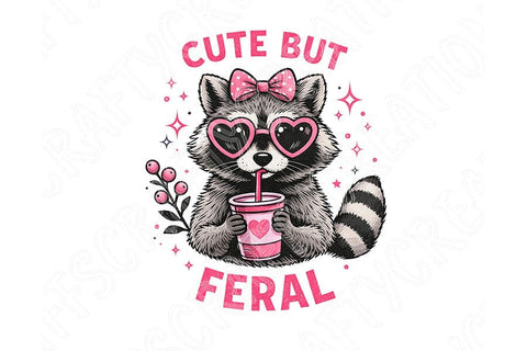 Cute But Feral PNG, Funny Raccoon PNG, Raccoon with Bow Design, Sublimation Design Png, Trendy Animal Lover Design PNG, Dtf Transfer Design SVG TiffsCraftyCreations 