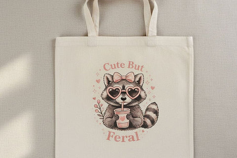 Cute But Feral PNG, Funny Raccoon PNG, Raccoon with Bow Design, Sublimation Design Png, Trendy Animal Lover Design PNG, Dtf Transfer Design SVG TiffsCraftyCreations 