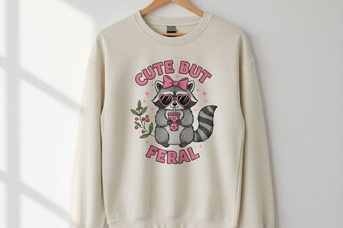 Cute But Feral PNG, Funny Raccoon PNG, Raccoon with Bow Design, Sublimation Design Png, Trendy Animal Lover Design PNG, Dtf Transfer Design SVG TiffsCraftyCreations 