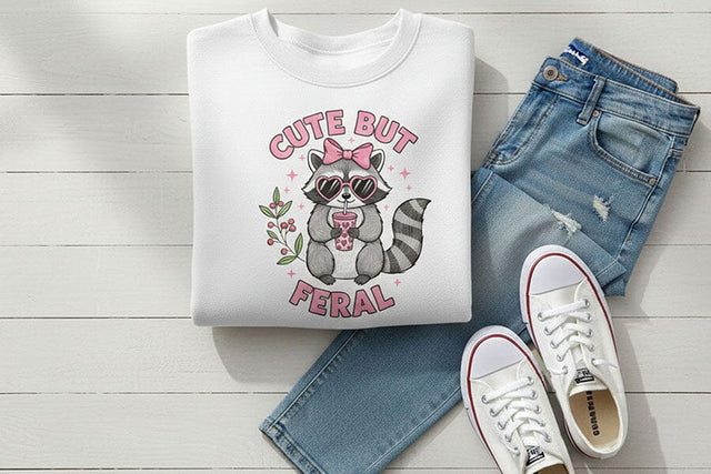 Cute But Feral PNG, Funny Raccoon PNG, Raccoon with Bow Design, Sublimation Design Png, Trendy Animal Lover Design PNG, Dtf Transfer Design SVG TiffsCraftyCreations 