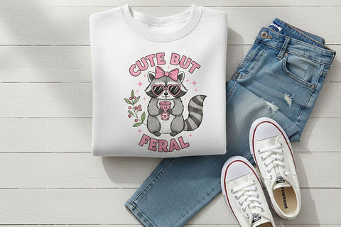 Cute But Feral PNG, Funny Raccoon PNG, Raccoon with Bow Design, Sublimation Design Png, Trendy Animal Lover Design PNG, Dtf Transfer Design SVG TiffsCraftyCreations 