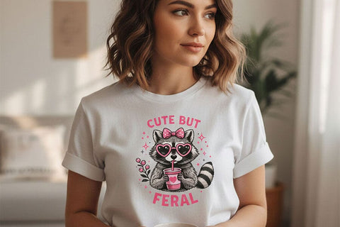 Cute But Feral PNG, Funny Raccoon PNG, Raccoon with Bow Design, Sublimation Design Png, Trendy Animal Lover Design PNG, Dtf Transfer Design SVG TiffsCraftyCreations 