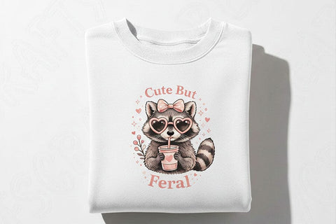 Cute But Feral PNG, Funny Raccoon PNG, Raccoon with Bow Design, Sublimation Design Png, Trendy Animal Lover Design PNG, Dtf Transfer Design SVG TiffsCraftyCreations 