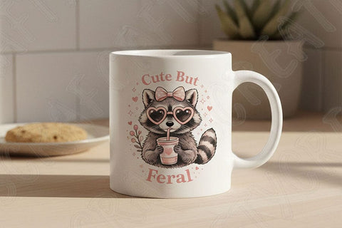 Cute But Feral PNG, Funny Raccoon PNG, Raccoon with Bow Design, Sublimation Design Png, Trendy Animal Lover Design PNG, Dtf Transfer Design SVG TiffsCraftyCreations 